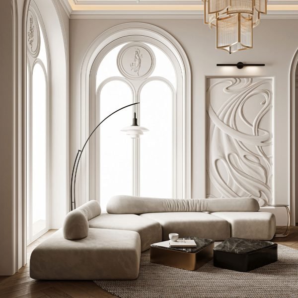 Luxurious Comfort: Fabric Sofa Round Living Room White Sofa Set