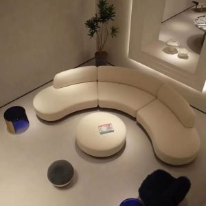 Modern Cream White Boucle Curved Contemporary Oval Sofa Couch 3-6 Seaters