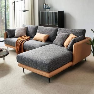 Modern Gray & Orange Sectional Sofa Loveseat with Chaise