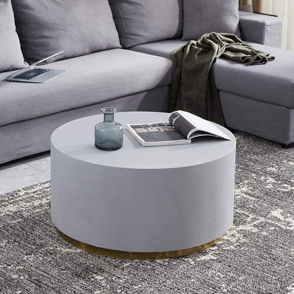 Industrial Cement-Like Round Coffee Table in Light Gray