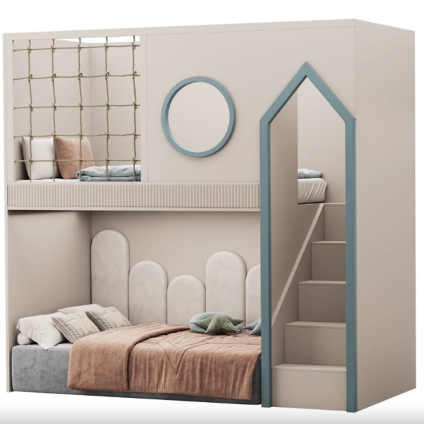 Modern kids bunk bed with staircase and playhouse design – perfect for homes in Dubai, Abu Dhabi, Sharjah, and across the UAE