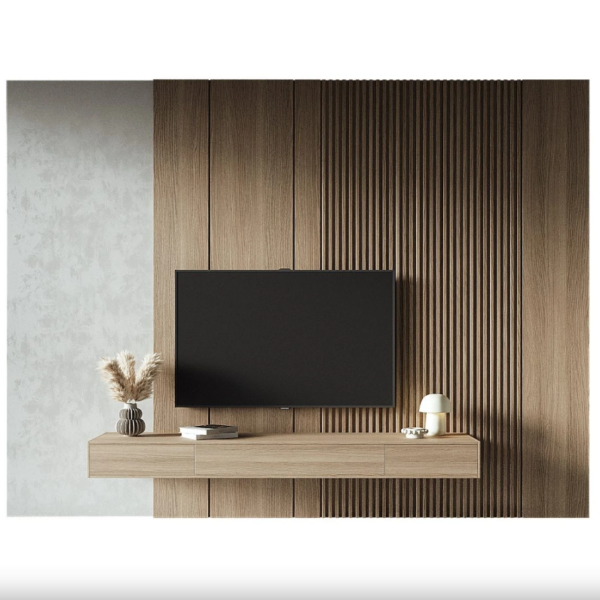 Minimalist Wood TV Wall Unit | Floating Oak TV Console for Modern Living – Woodnix UAE