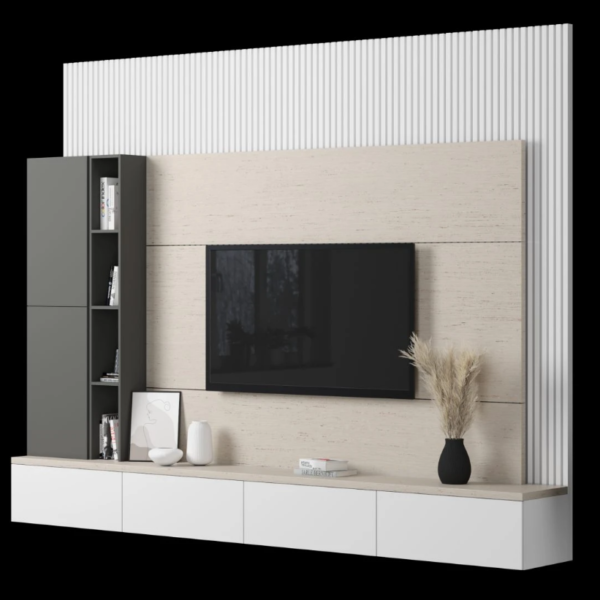 Modern TV Unit Dubai with Storage and Wall Panel