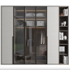 Fabric panel wardrobe with smoked glass doors and open shelf combo – Dubai Woodnix
