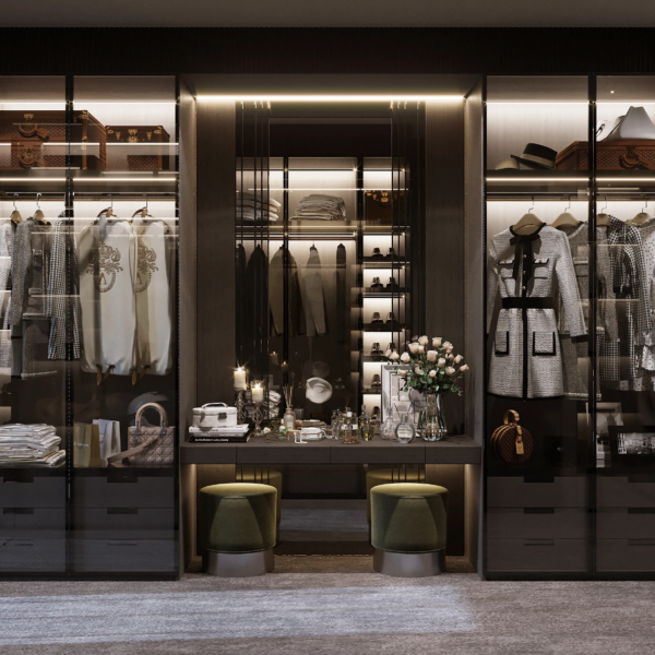 Luxury illuminated glass wardrobe with LED lights, by Woodnix Interior and Furniture – perfect for homes in Dubai, Abu Dhabi, Sharjah, and the UAE.