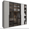 Fabric panel wardrobe with smoked glass doors and open shelf combo – Dubai Woodnix