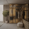 Luxury walk-in wardrobe with glass doors in Dubai, UAE