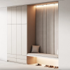 Custom entryway closet with cushioned bench and soft LED lighting – Woodnix Dubai
