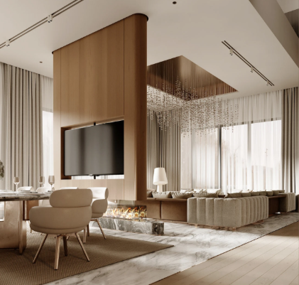 Interior design company Abu Dhabi modern living room by Woodnix