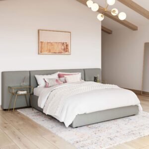 Luxury bedroom interior with grey custom bed Woodnix