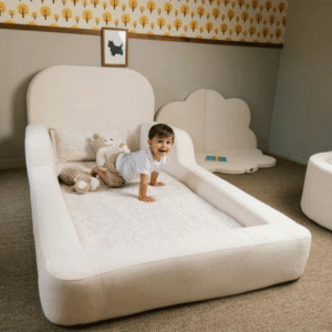 Montessori floor bed for kids with soft cushioned edges and safe design in UAE Dubai children bedroom
