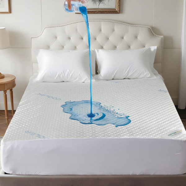 White and blue Cooling Waterproof Mattress Protector UAE