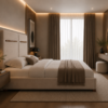 Elegant beige upholstered bed with modern UAE interior