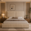 Luxury beige upholstered bed with modern headboard UAE