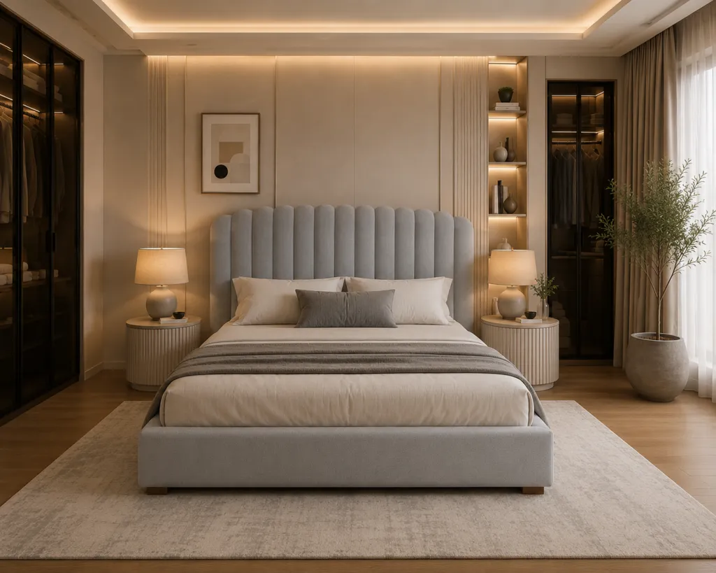 Modern king size upholstered bed UAE