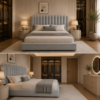 Luxury upholstered bed Dubai UAE with curved headboard